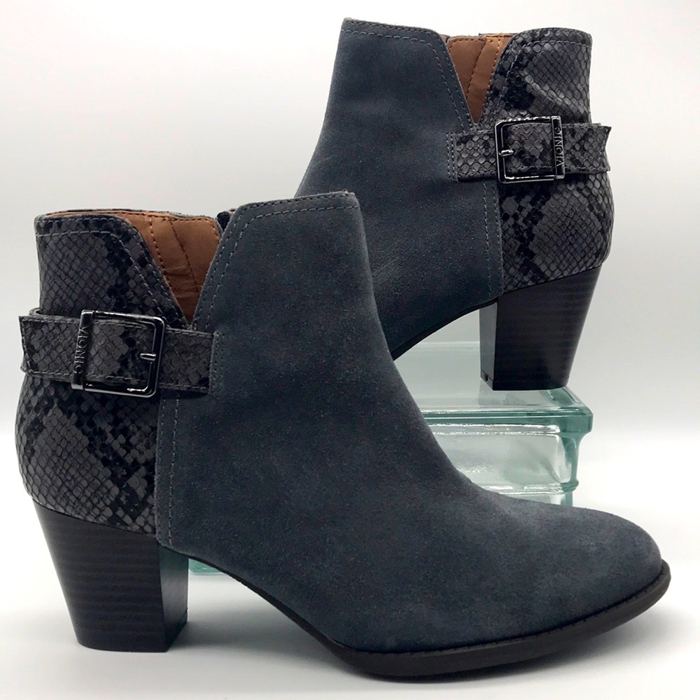 Vionic Naomi Ankle Boot Suede & Snake Print Shoe size 8.5